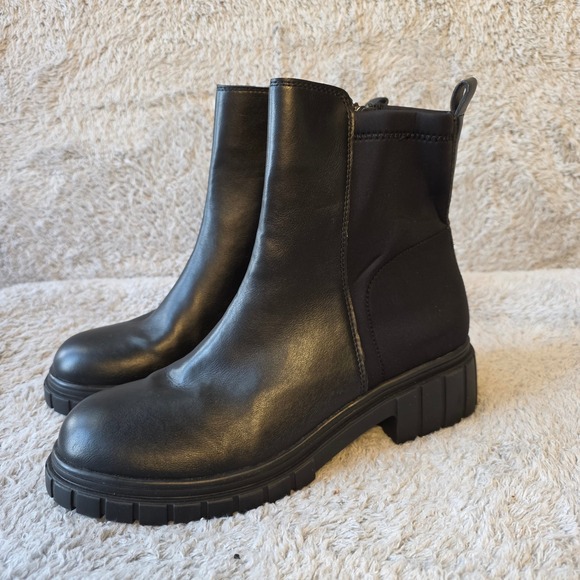 Blondo Prestly Waterproof Leather Ankle Boots Booties 10M Black Lug Sole NEW‎ - Picture 2 of 8